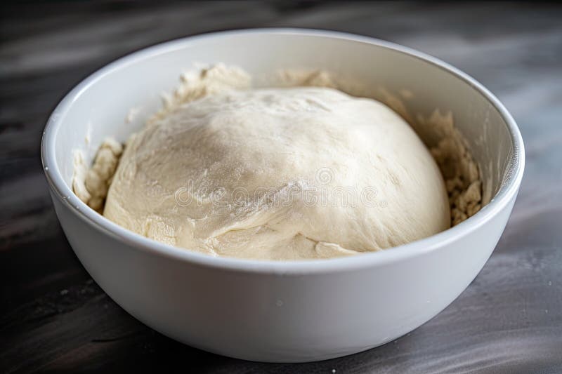 Pizza Dough in a Mixing Bowl, Ready To Be Kneaded and Shaped Stock