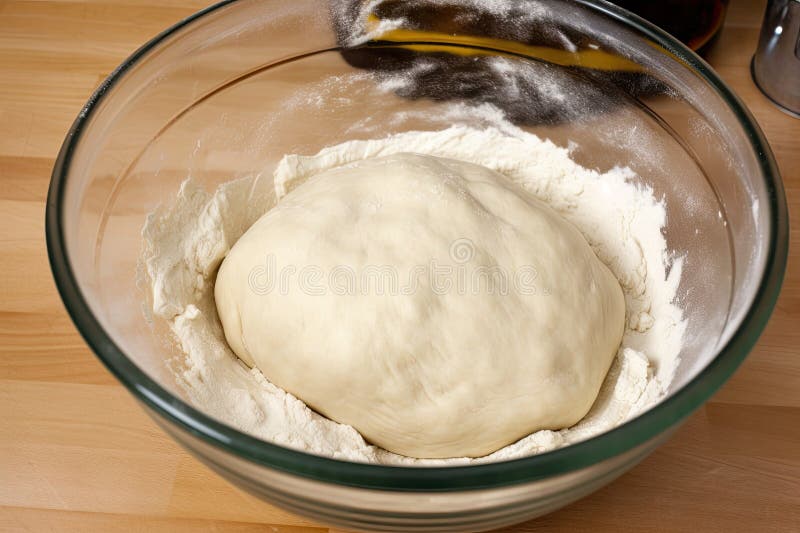 Pizza Dough in a Mixing Bowl, Ready To Be Kneaded and Shaped Stock