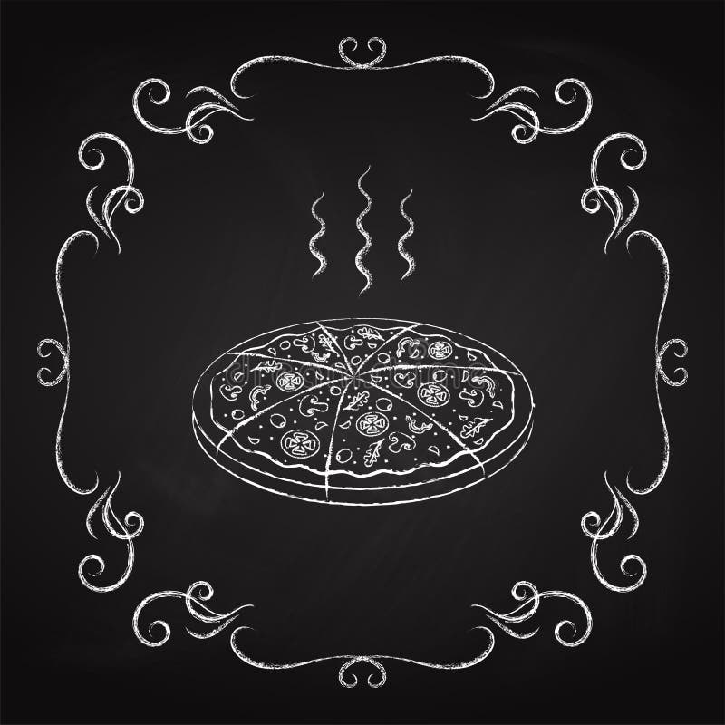 Pizza, Drawn Chalk on a Blackboard Stock Vector Illustration of fast