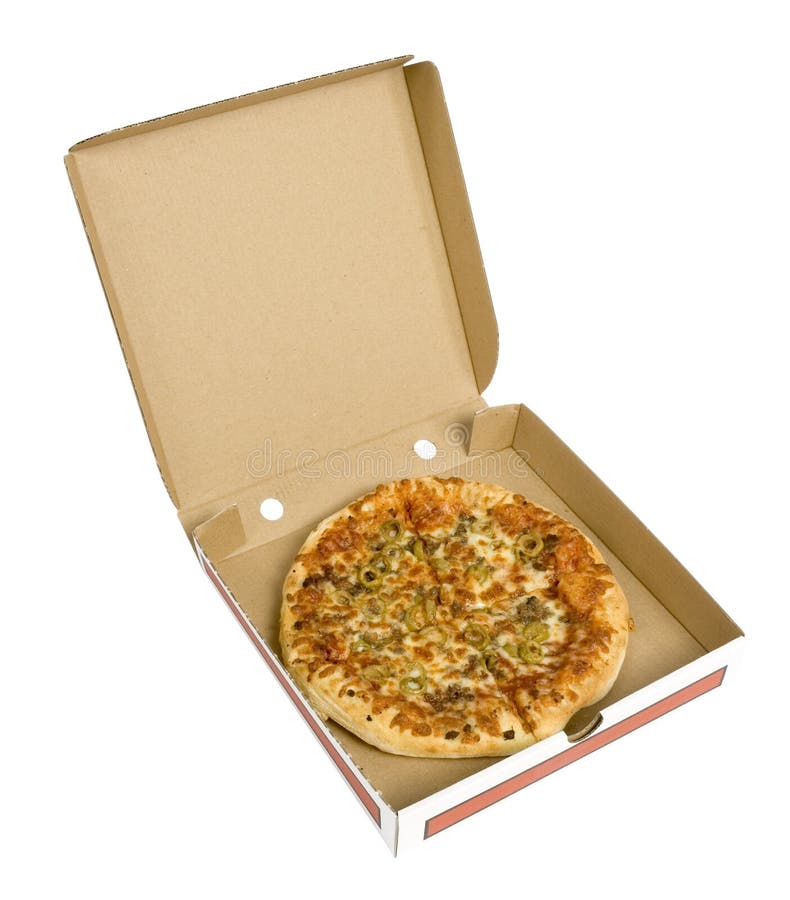 Isolated pizza in cardboard box. Isolated pizza in cardboard box