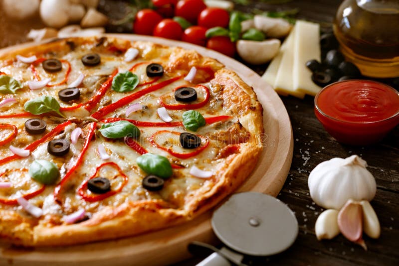 Pizza Fast Food - Ingredients Italian Cuisine Stock Photo - Image of ...