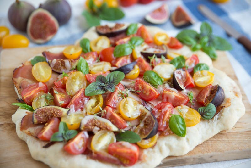Pizza with figs stock photo. Image of lunch, pepper, food 77081492