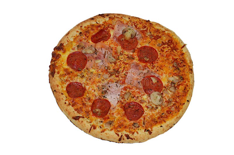 Pizza with Ham Salami and Mushrooms Stock Photo Image of baked