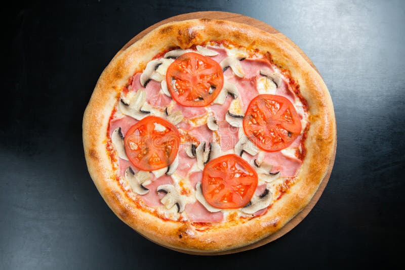 Pizza with Ham and Tomatoes from the Oven Stock Photo Image of cheesy