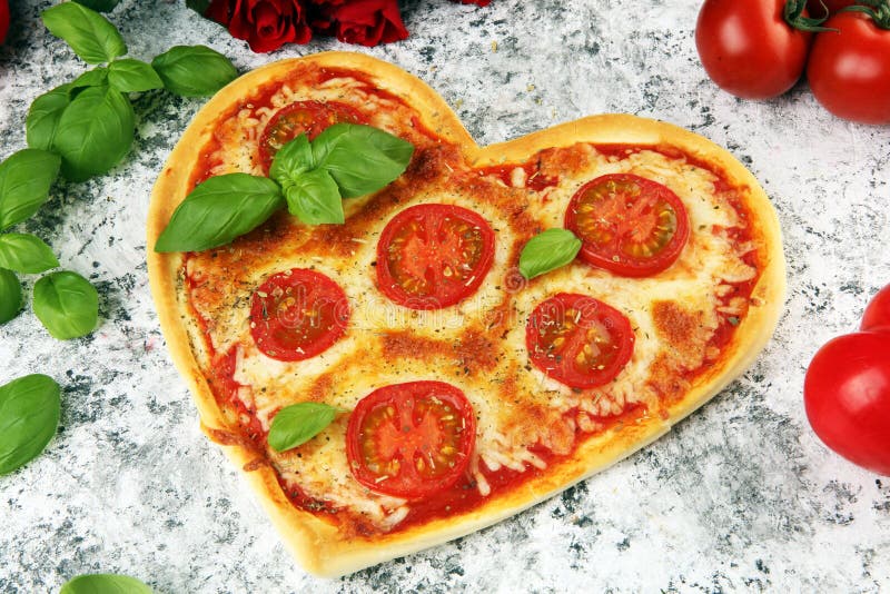 Pizza Heart Shaped Margherita With Tomatoes And Mozzarella Vegetarian ...