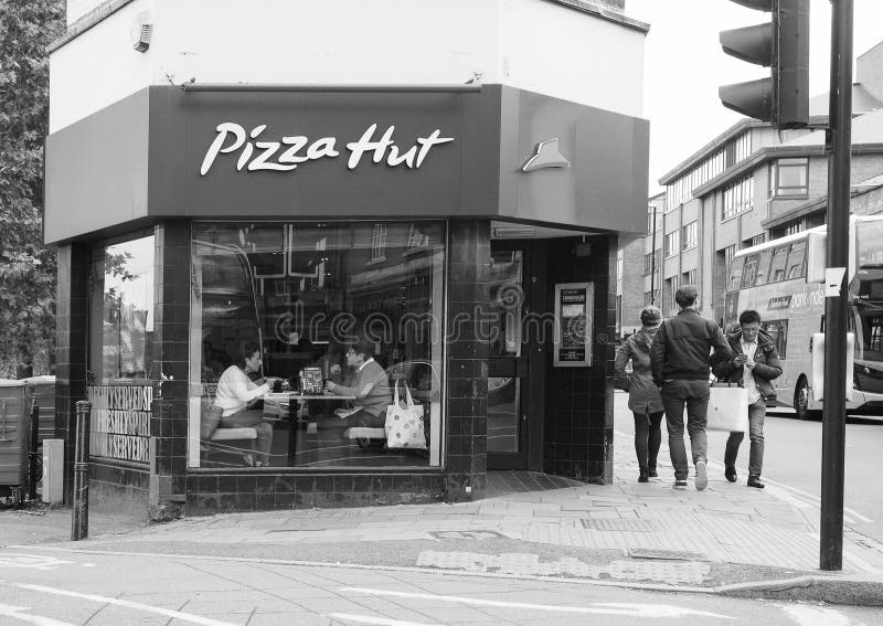 Pizza Hut Storefront in Cambridge in Black and White Editorial Stock