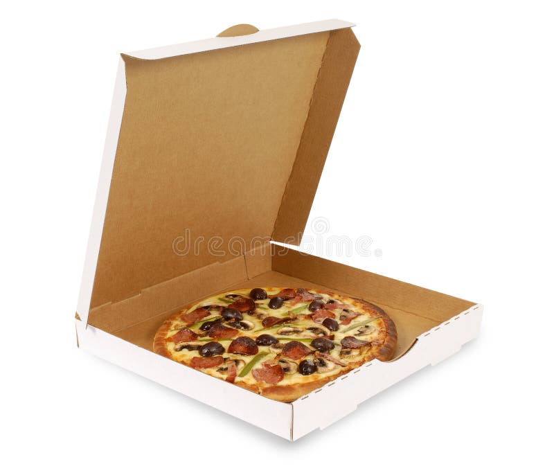 Pizza Im Einfachen Weissen Kasten Stockfoto Bild Von Ffnet Quadrat
