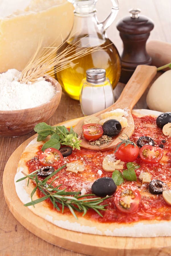 Pizza with ingredient stock image. Image of dough, making 34415461