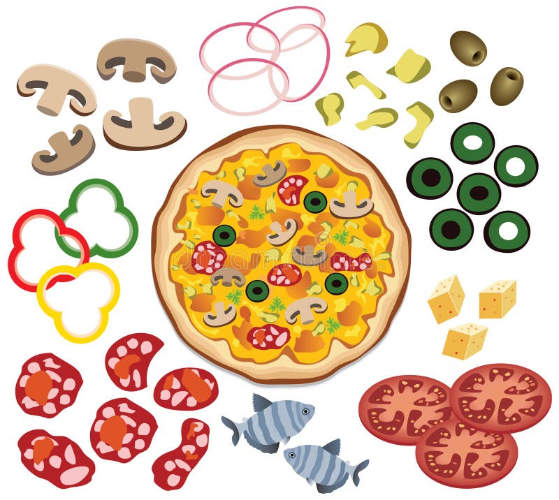 Pizza and ingredients stock illustration