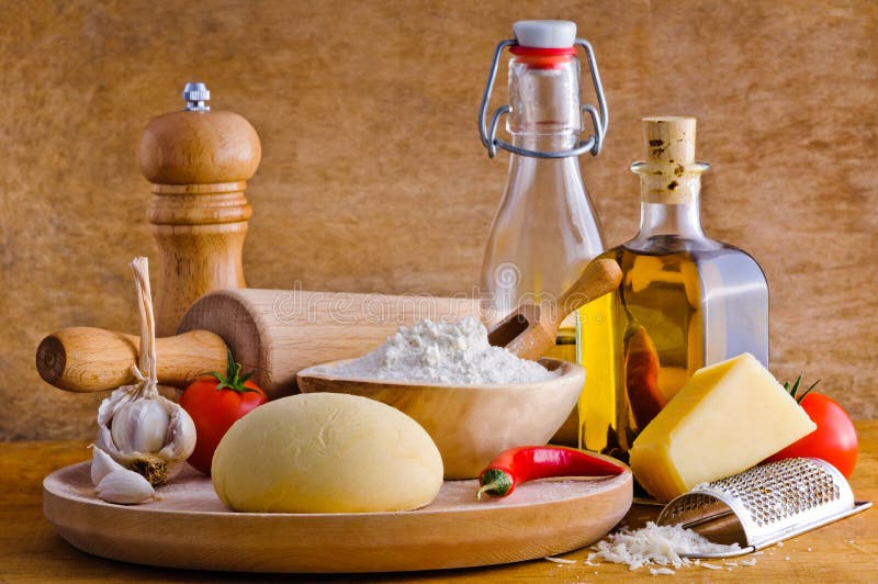 Italian Pizza and Ingredients Stock Image Image of delicious, table 23164381