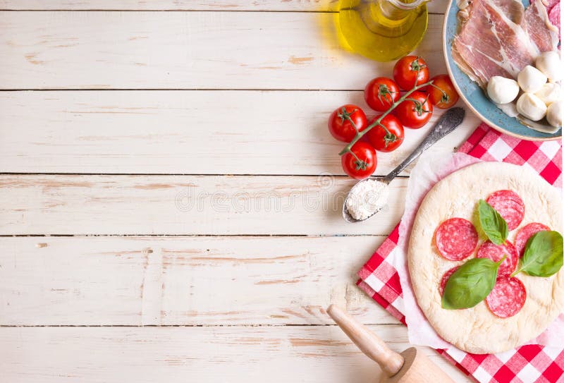 Pizza making background royalty free stock photography