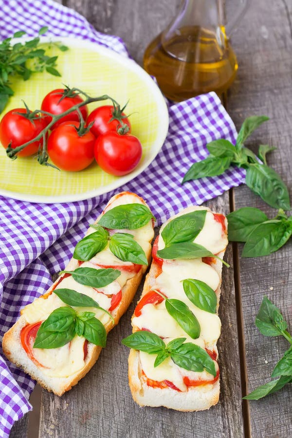 Pizza Margherita on French Baguette. Rustic Style Stock Image Image of grilled, mediterranean