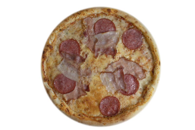 Pizza with Meat and Sausage on a White Background Stock Image Image