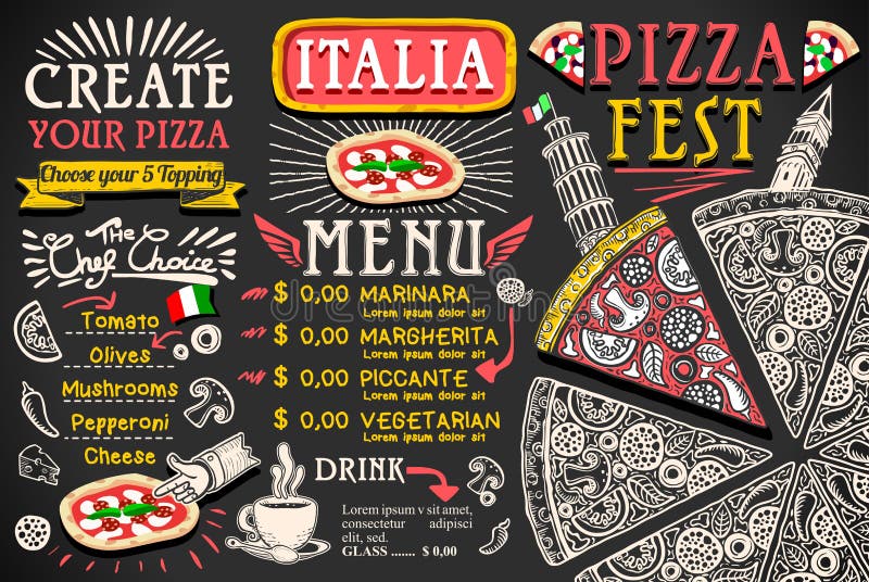 Pizza-Menü-italienisches Lebensmittel-Vektor-Design