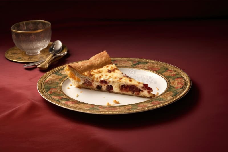 Pizza a metà con una sola fetta rimasta su un piatto royalty illustrazione gratis