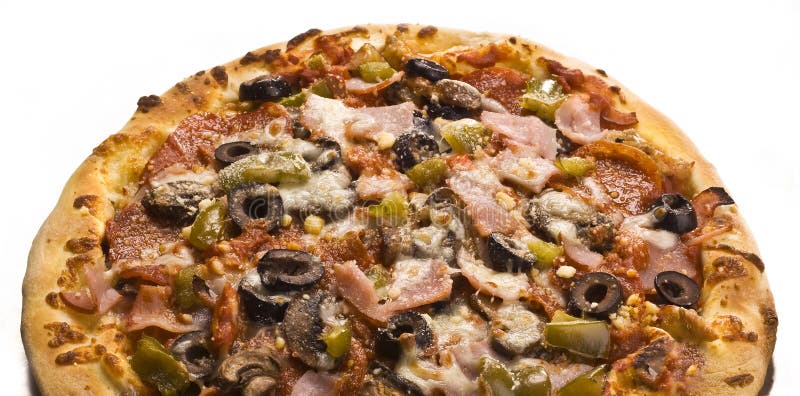 Pizza mit alles stockbild. Bild von spitzen, rund, oliven - 3996653