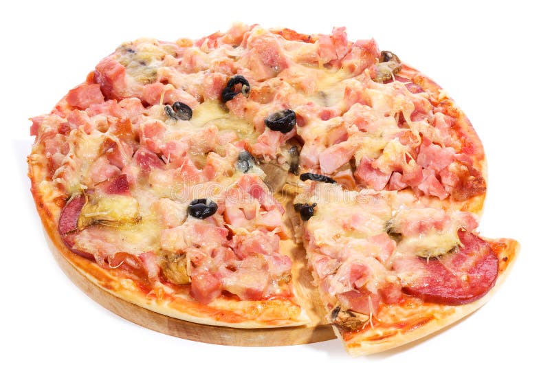 Pizza Mit Schinken Und Salami Stockbild - Bild von käse, mittagessen ...