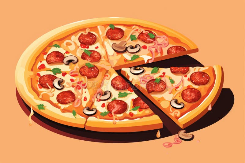 Pizza mit schmucklosen, in Vektoren auf rosa Kulisse abgebildeten Aufstrichen stock abbildung