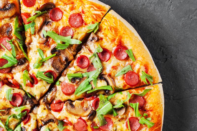 Pizza With Mozzarella Cheese, Mushrooms, Ham, Tomato Sauce ...