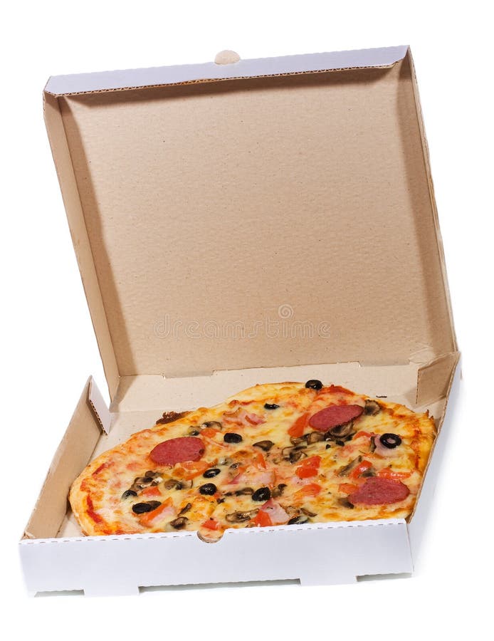Pizza in open paper box