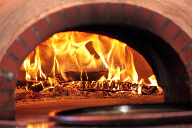 Pizza Oven with Flame in Restaurant Stock Photo Image of plate