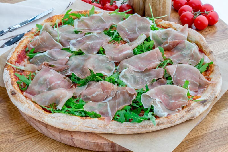 Pizza with Parma ham stock image. Image of lunch, crisp - 92211543