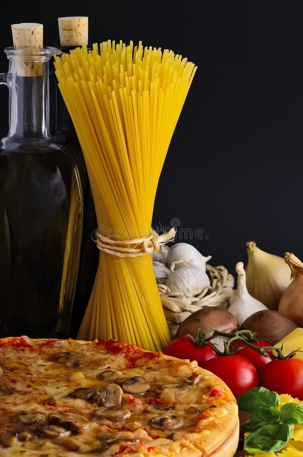 Pizza, pasta and ingredients stock image Pizza, pasta and ingredients stock image