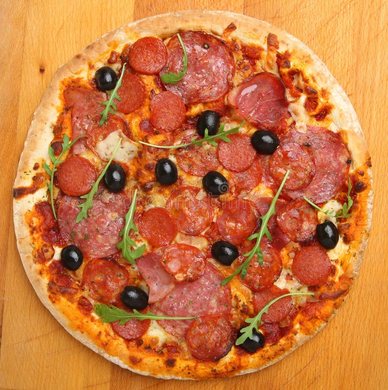Pizza With Pepperoni Salami From Above Stock Image - Image of arugula ...