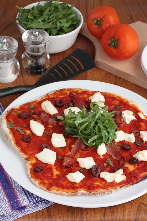 Pizza with Prosciutto and Ricotta Cheese Stock Photo Image of bowl