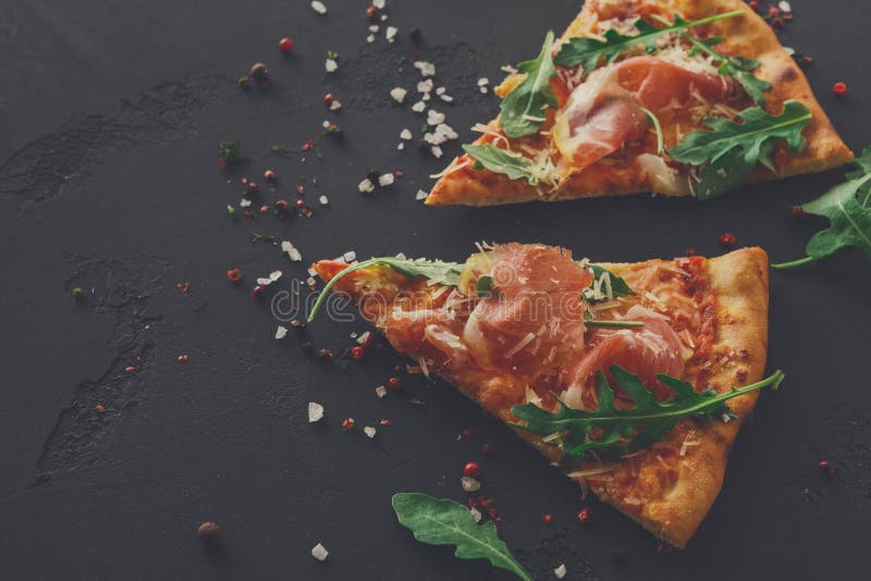 Pizza with Prosciutto and Rocket Salad Copy Space Stock Image - Image ...