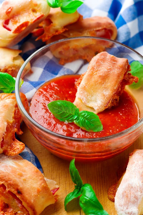 Pizza Rolls with Tomato Sauce. Stock Image Image of pizza, dough