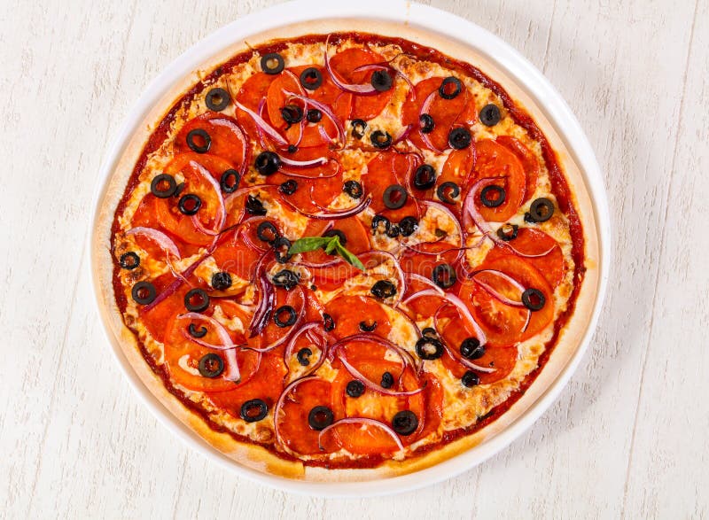 Pizza with salami stock image. Image of snack, crust 120220419