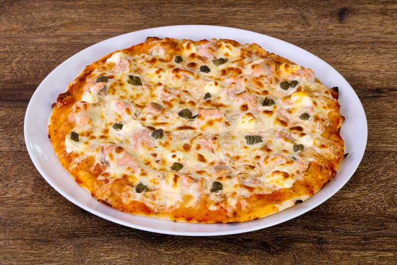 Pizza with Salmon and Capers Stock Image Image of mozzarella, crust