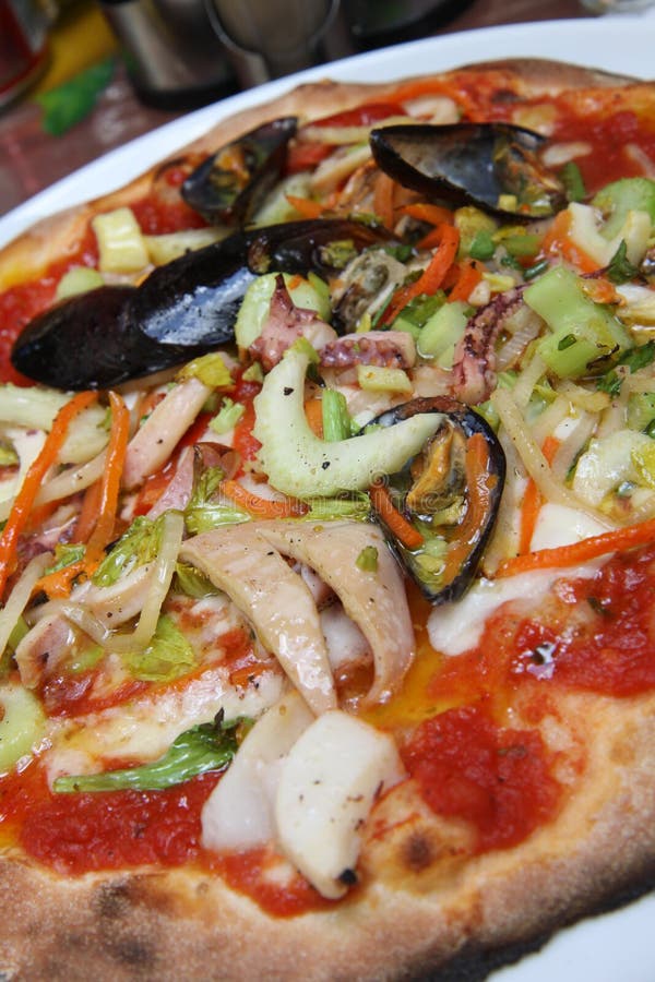 Pizza with sea fruits stock image. Image of white, vegetables 20623343