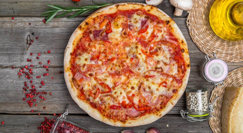 Pizza with tomatoes, mozzarella cheese. Delicious italian pizza stock images Pizza with tomatoes, mozzarella cheese. Delicious italian pizza stock images