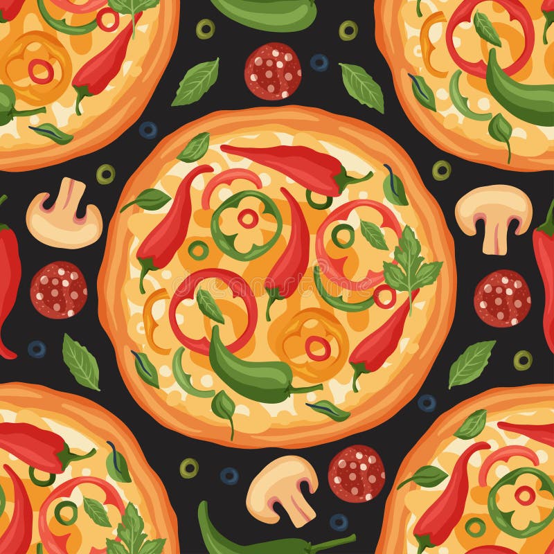 Pizza vector seamless pattern.