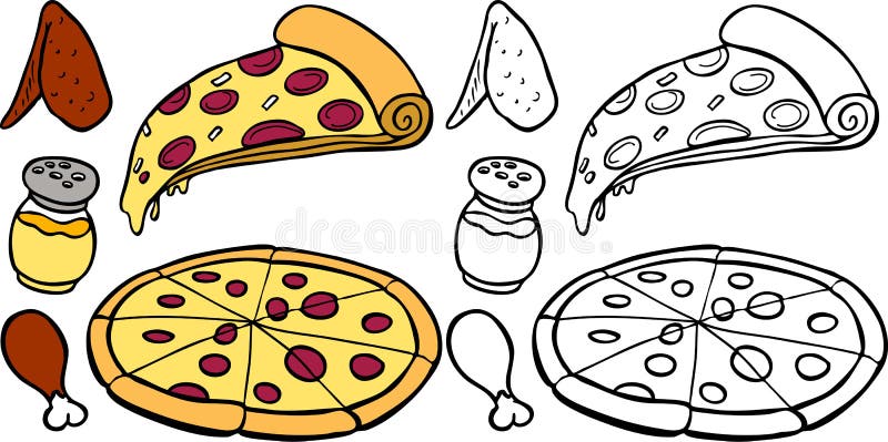 Pizza y alas ilustración del vector Pizza y alas ilustración del vector