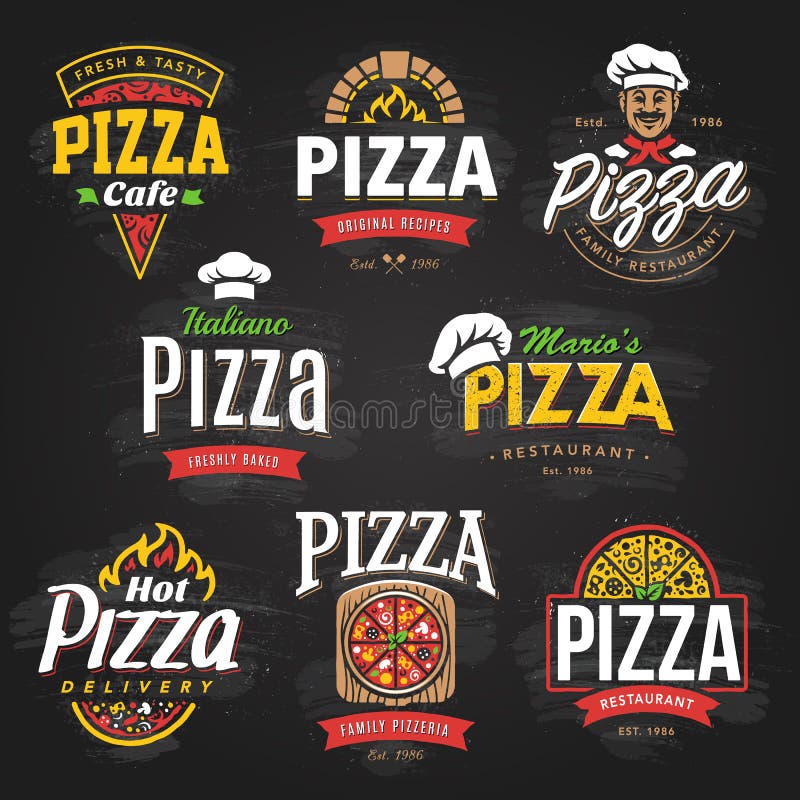 Pizzaembleme eingestellt stock abbildung Pizzaembleme eingestellt stock abbildung