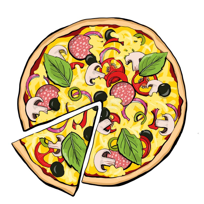 Pizzapepperonis met plak stock illustratie Pizzapepperonis met plak stock illustratie