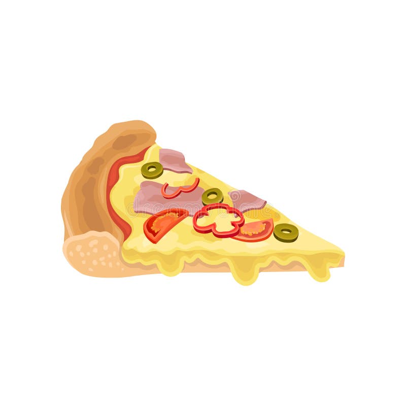 Pizzascheibe mit Schinken und flüssiger Käse, Oliven, roter Pfeffer und Tomaten Köstlicher Schnellimbiß Flaches Vektordesign für stock abbildung Pizzascheibe mit Schinken und flüssiger Käse, Oliven, roter Pfeffer und Tomaten Köstlicher Schnellimbiß Flaches Vektordesign für stock abbildung