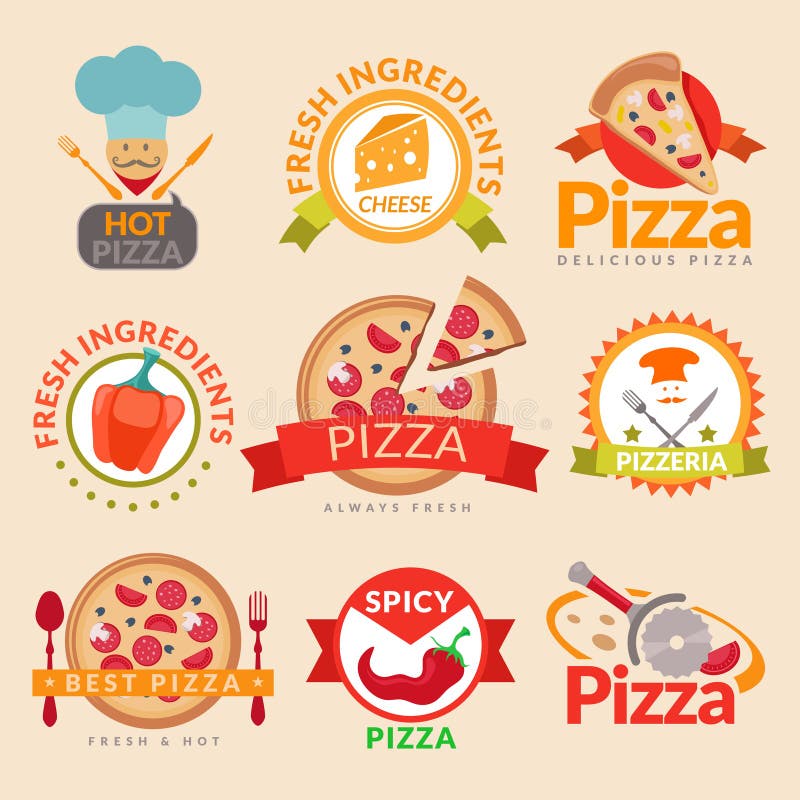 Pizzeria etykietki ustawiać ilustracji Pizzeria etykietki ustawiać ilustracji