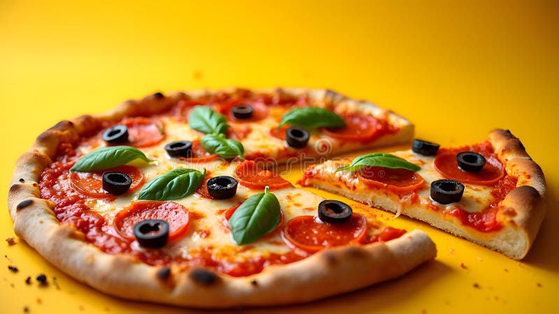 Pizzeria italiana impostata su uno sfondo giallo vibrante con spazio di copia composto in orizzontale illustrazione vettoriale