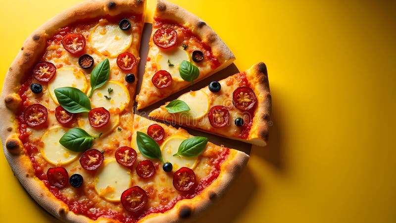 Pizzeria italiana impostata su uno sfondo giallo vibrante con spazio di copia composto in orizzontale royalty illustrazione gratis