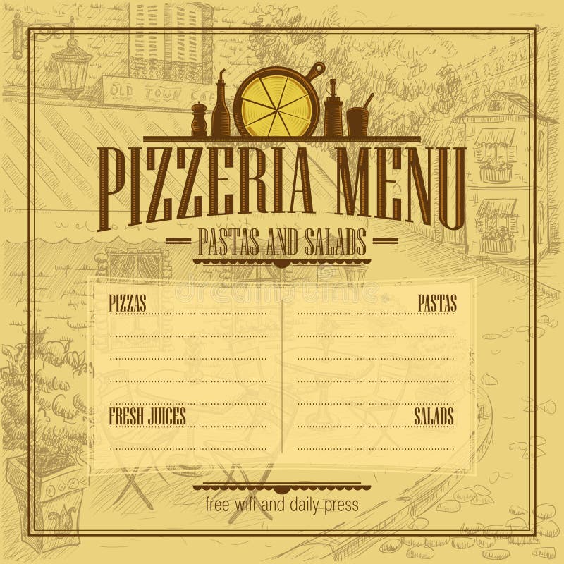 Pizzeria menu list vector mockup, copy space for text stock illustration