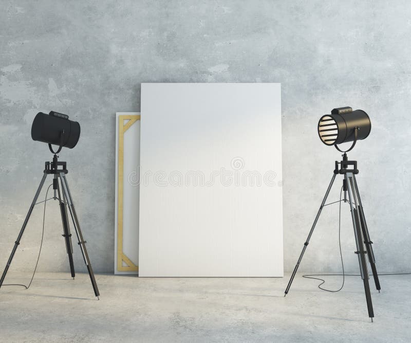 Pièce concrète avec la bannière vide illustration stock Pièce concrète avec la bannière vide illustration stock