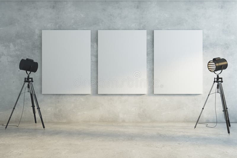 Pièce concrète avec les panneaux d'affichage vides illustration stock Pièce concrète avec les panneaux d'affichage vides illustration stock