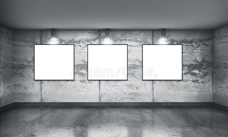 Pièce concrète moderne de galerie avec le projecteur directionnel illustration de vecteur Pièce concrète moderne de galerie avec le projecteur directionnel illustration de vecteur