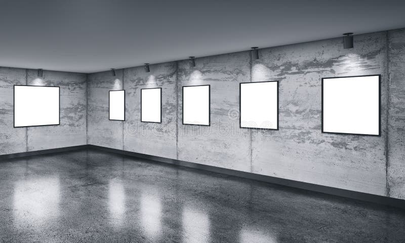 Pièce concrète moderne de galerie avec le projecteur directionnel illustration stock Pièce concrète moderne de galerie avec le projecteur directionnel illustration stock
