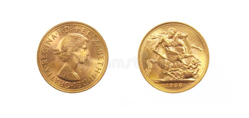 Pièce d'or britannique de la Reine Elizabeth II images libres de droits Pièce d'or britannique de la Reine Elizabeth II images libres de droits