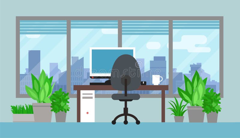Pièce de bureau avec les plantes vertes illustration stock Pièce de bureau avec les plantes vertes illustration stock